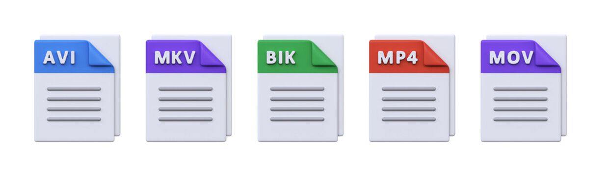 3D Video File Format Icons Set