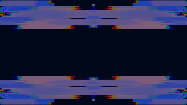 Abstract digital glitch pattern with vibrant colors and symmetrical design