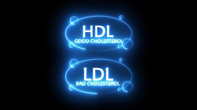 glowing neon HDL Good and LDL bad cholesterol icon isolated on black background blood vessel density. icon representing LDL and HDL cholesterol levels symbolizing heart healthy fats and nutrition