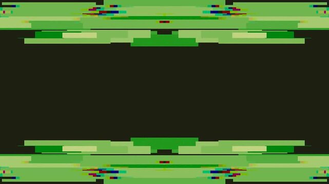 Abstract geometric pattern with green and black digital glitch effect
