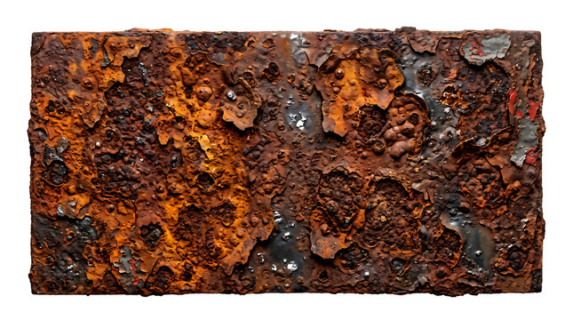 Rust texture on weathered metal surface with peeling paint and corrosion effects