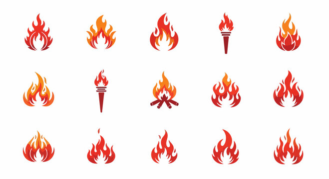 Collection of various stylized fire and flame icons