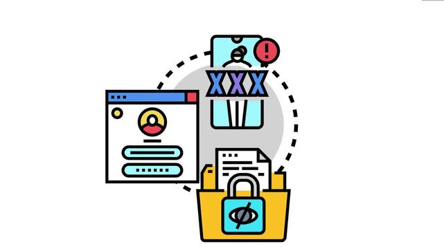 Anonymizing identity concept with a mobile screen obscuring personal information, a login form, and a locked folder, emphasizing data privacy and security in digital interactions