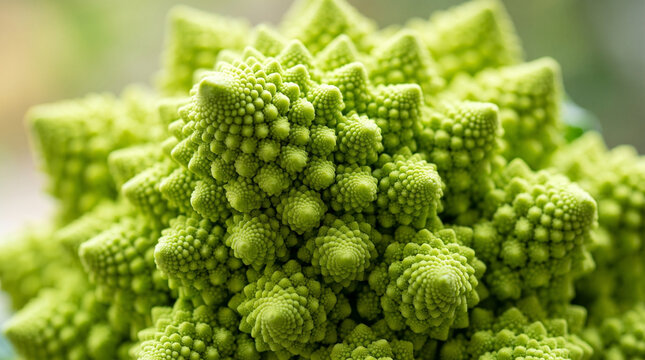 Close up of a vibrant green Romanesco broccoli.