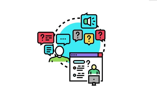 User icons engaging in a feedback loop with questions, answers, and a loud speaker symbol, the concept of accountability for actions taken and the process of providing responses