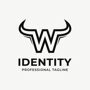 Minimalist W letter logo with bull horns design.