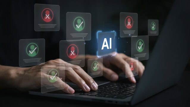 AI content moderation and user verification concept on laptop