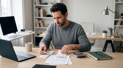 Fototapeta premium Self Employed Freelancer Organizing Expenses for Quarterly Taxes