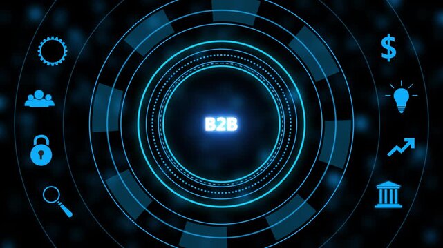 B2 b business strategy digital interface with animated and data analytics hud for corporate marketing and financial growth presentations