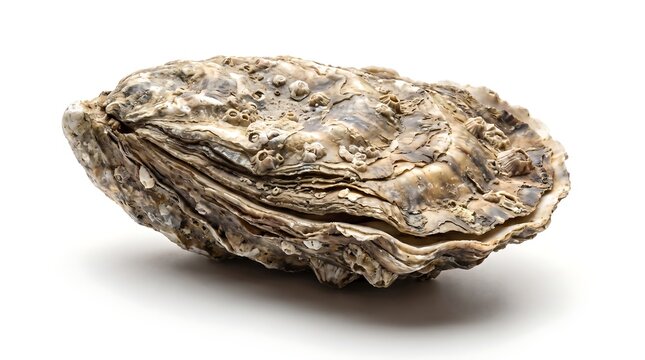 Single raw oyster shell isolated on white background.