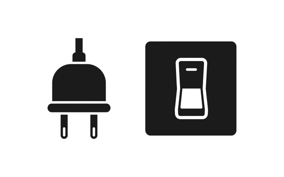 Electrical plug and light switch icons on a white background