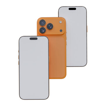Realistic 3D smartphone mockup devices display showing, with a blank screen and clean isolated composition for app design, branding, ads, digital product, website, gadget, digital presentations