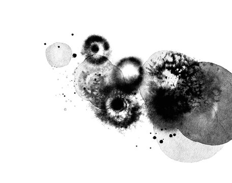 Abstract ink blob, grunge art. Black paint stroke texture in marble style. Wallpaper design. Hand drawn watercolor isolated illustration on transparent background