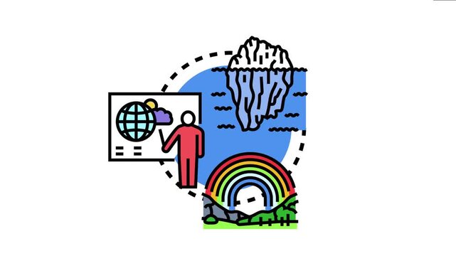 Weather forecaster explaining global meteorological conditions and natural phenomena, concepts like global warming, changing climates, and predicting atmospheric events