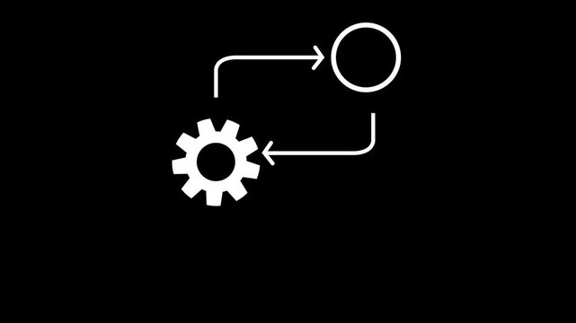 Glowing White Process Automation Animated Line Icon on Black Background for Dark Mode UI