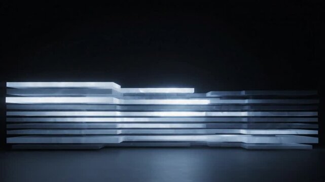 Glowing rectangular glass layers shift and slide horizontally in this elegant abstract motion background loop for professional video design projects