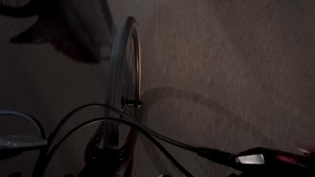 POV Shot of Bicycle Riding at Night