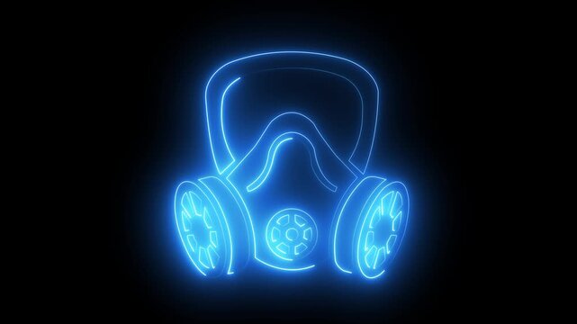 glowing neon Respirator mask icon isolated on black background. Protective gas mask for safety and respiratory health with respiratory protection breathing equipment industrial biohazard emergency