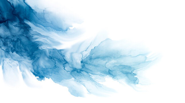 abstract blue alcohol ink texture fluid wave on white background for clean corporate design ocean banner and modern cosmetic packaging backdrop