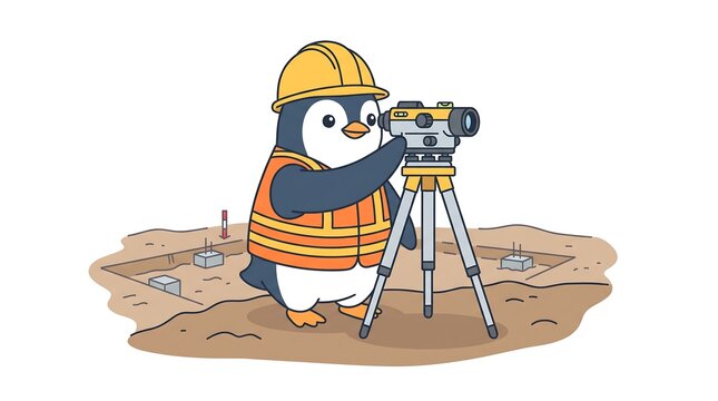 Cute penguin working as a civil engineer in this delightful animal illustration