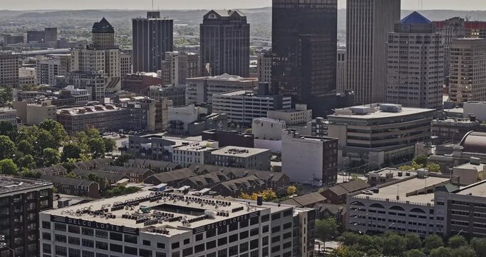 Dayton Ohio Aerial v15 telephoto flyover from the ballpark and river toward downtown and the Oregon District hillside - Shot with Mavic 3 Pro Cine - Sept 21st 2023