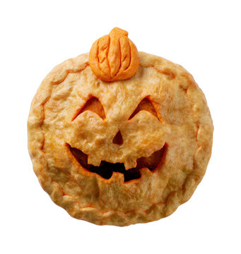 PNG Pumpkin-shaped pie with a carved face design.