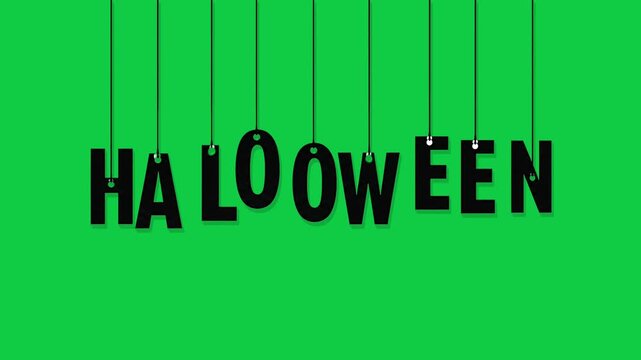 Halloween Typography Animation with Hanging Lettering on Green Background