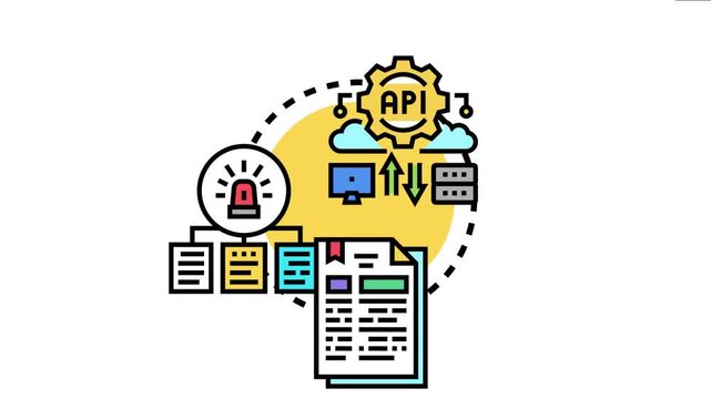 Api documentation icon application programming interface usage. Connecting software applications. Data exchange