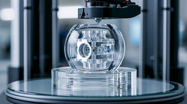 A 3D printer creating a complex part layer by layer, symbolizing additive manufacturing, 3D printing production, technology manufacturing