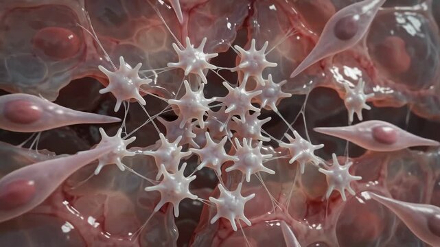 Microscopic view of platelets forming a clot to heal a wound
