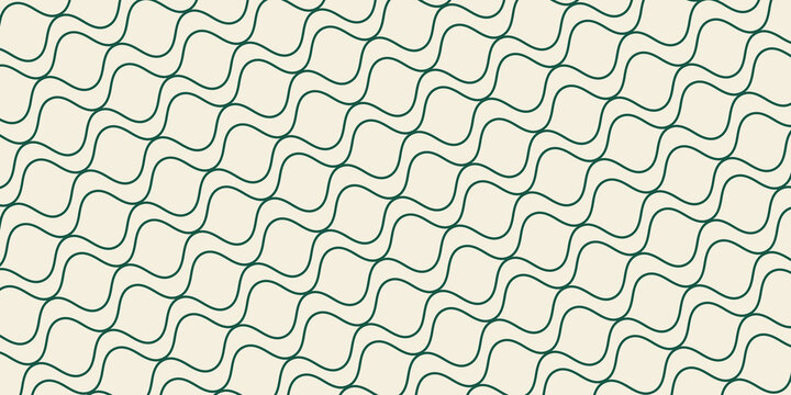 Classic ogee pattern. Repeated green wavy lines on beige background. Textile or wallpaper design. Elegant geometric print. Traditional Middle East or African decorative motif. Vector illustration.