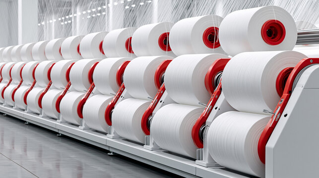 Textile weaving machines producing fabric in a modern textile mill, textile production, fabric manufacturing