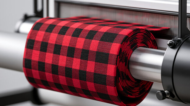 Textile weaving machines producing fabric in a modern textile mill, textile production, fabric manufacturing