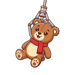 Obraz premium Teddy bear with scarf caught by a claw crane.