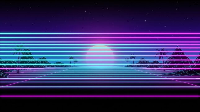 Blue retro sunset grid texture for synthwave futuristic backdrop