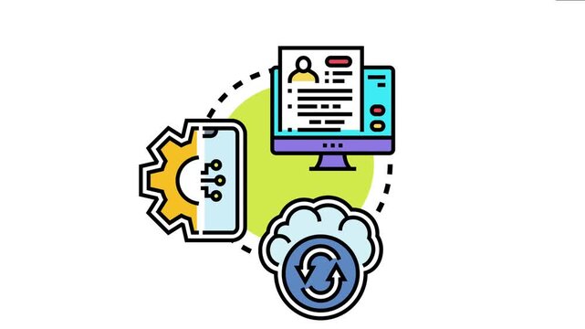 Application insertion concept depicting the integration of consumer data, mobile software development, and cloud services for seamless digital system delivery and management