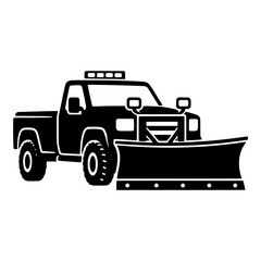 Naklejka premium Pickup truck with snow plow blade and roof light bar, black silhouette for Winter Road Maintenance and Snow Removal Services