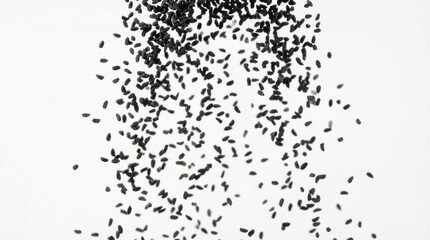 Fototapeta premium Black seeds scattering in mid-air against white background