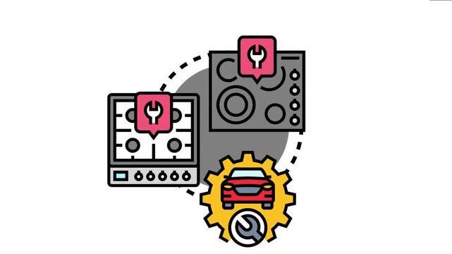 Service for home appliances and transport vehicles showing maintenance and repair concepts, extended protection programs and coverage plans