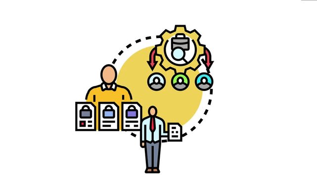 Human resources concept showing a hiring manager selecting qualified candidates for specific job roles, matching skills and qualifications to open positions and responsibilities