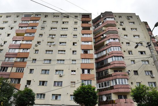 Post Soviet flat of blocks built in the Communist era, concrete apartment buildings