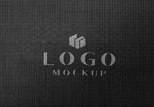 Embroidered Logo Mockup on Dark Knitted Fabric Texture Background