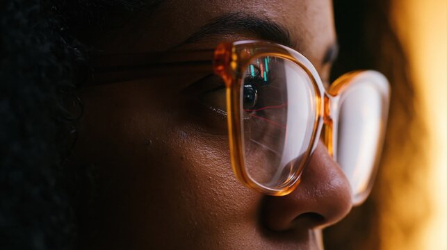 Focused business professional wearing glasses working on computer, digital technology, data analysis and modern office productivity
