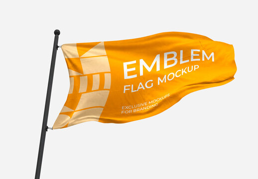 Waving Emblem Flag Mockup