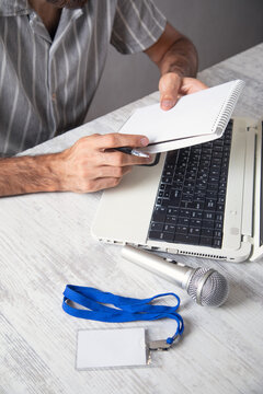 Journalist working in office. Technology. Work