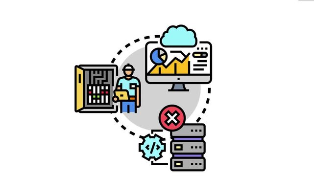Software developer analyzing application logs and server performance metrics, ensuring system reliability, identifying issues, and implementing solutions across cloud infrastructure