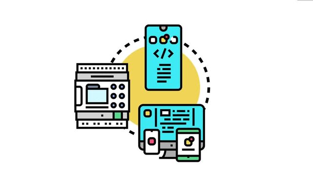 Application logic orchestrating backend systems and various user interfaces, indicating software development, data flow, and system architecture across interconnected computing devices