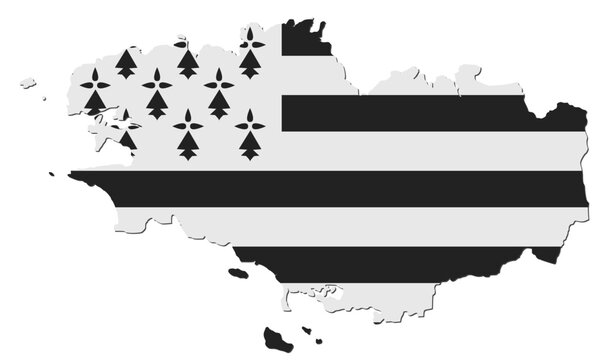 Map of Brittany styled with the Breton national flag representing regional identity, travel destination, Celtic culture, and French geography (cut out)