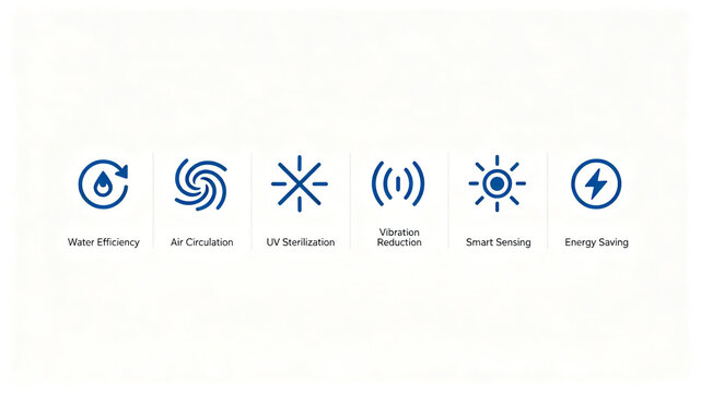 The line home appliance attribute icon, water-saving ventilation, UV disinfection and sterilization, is applicable to the home appliance album and commodity main map module.
