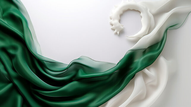 Abstract green and white silk background with symbolic flag crescent